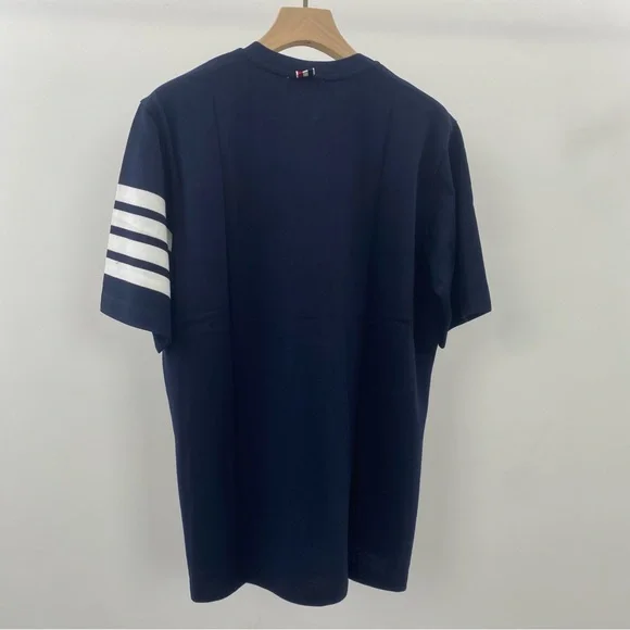 Thom Browne Blue Short Sleeve Tee with White Stripe Detail